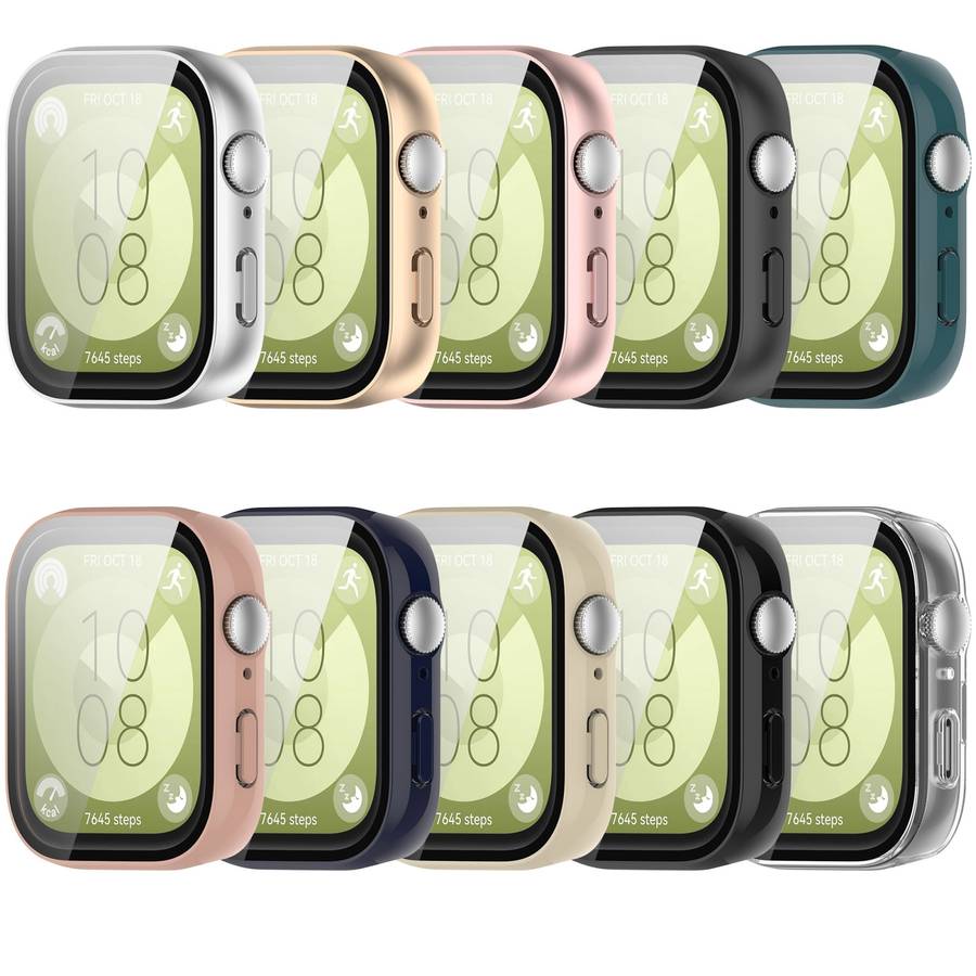 For Huawei Watch Fit 3 PC + Tempered Film Integrated Watch Protective Case(Matte Pink)