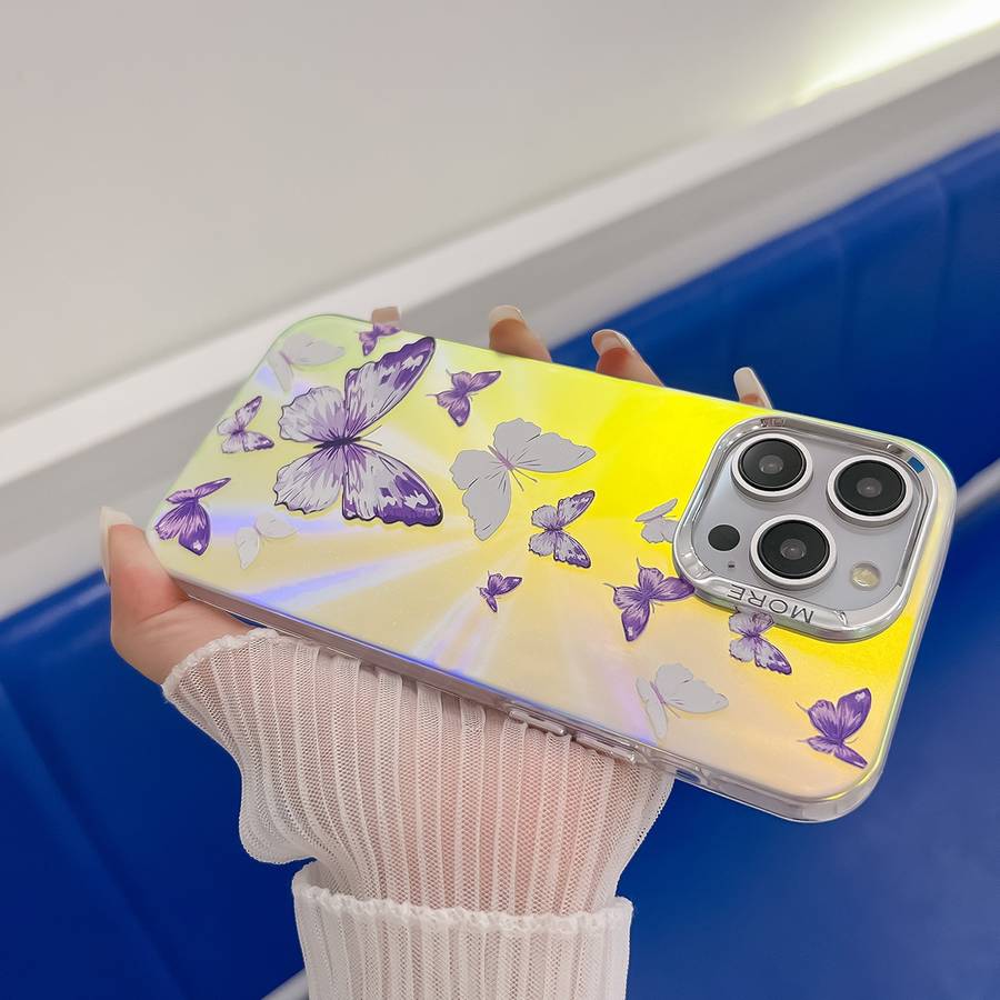 For iPhone 15 Pro Max Electroplating Laser Butterfly Phone Case(Purple Butterflies AB3)