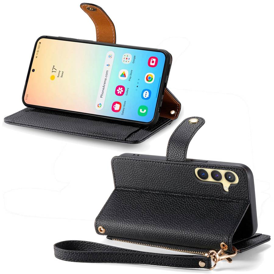 For Samsung Galaxy S25 5G Love Zipper Lanyard Leather Phone Case(Black)