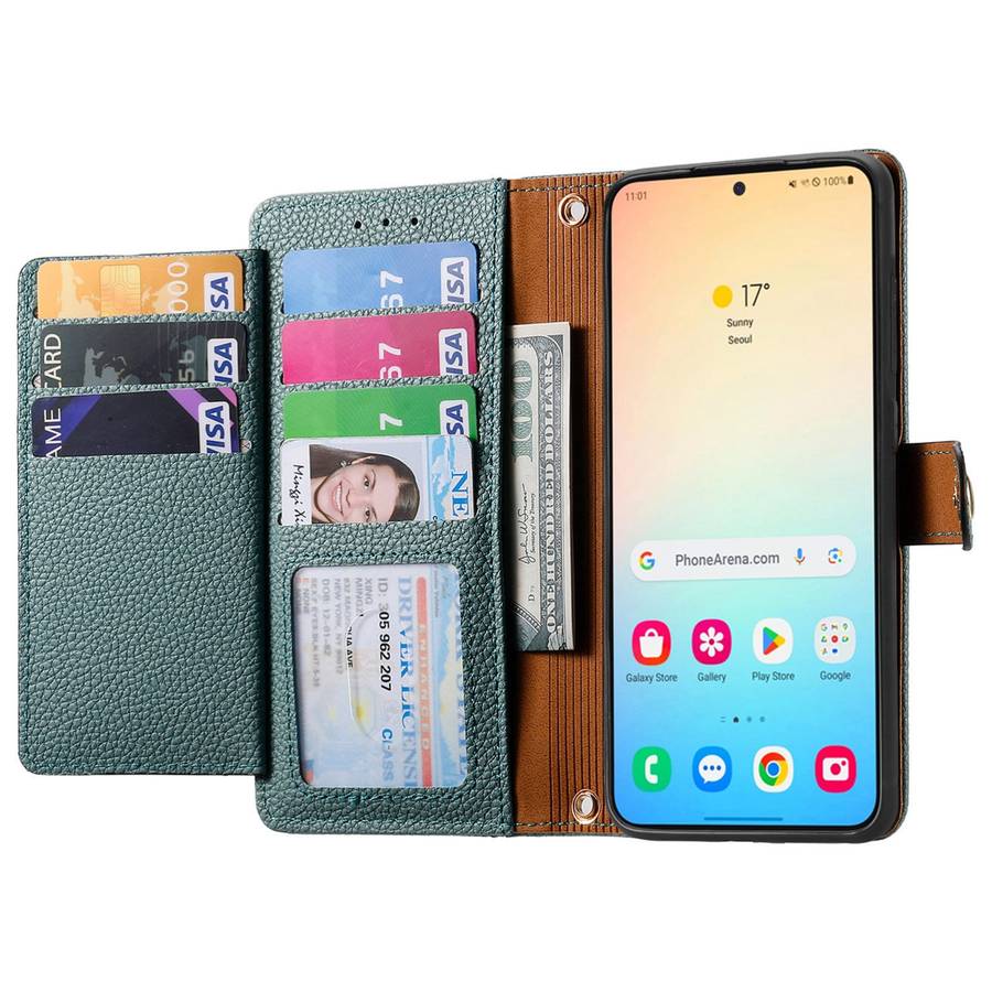 For Samsung Galaxy S25+ 5G Love Zipper Lanyard Leather Phone Case(Green)