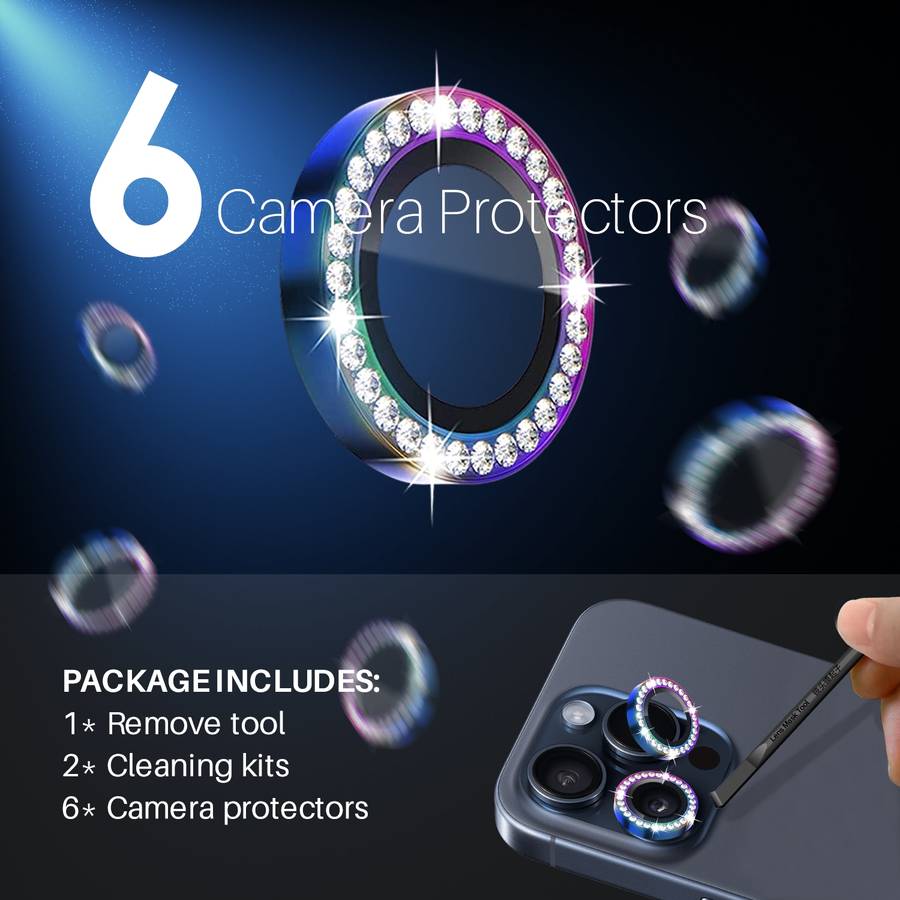 For iPhone 15 Pro / 15 Pro Max NORTHJO 2 Set 6Pcs Camera Lens Protector Diamond Metal Ring Film