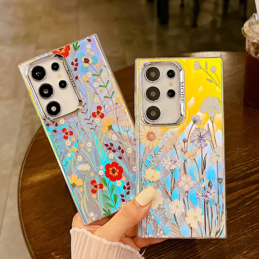 For Samsung Galaxy S24 5G Electroplating Laser Flower Texture TPU Phone Case(Peach Blossom AH4)