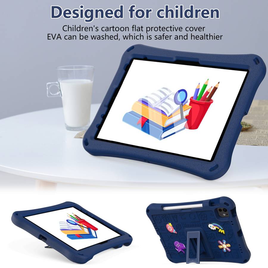 For iPad Air 11 2024 Hi Baby EVA Full Body Tablet Case with Strap(Navy Blue)