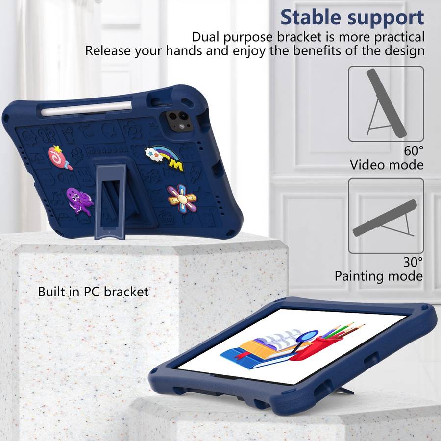 For iPad Air 11 2024 Hi Baby EVA Full Body Tablet Case with Strap(Navy Blue)