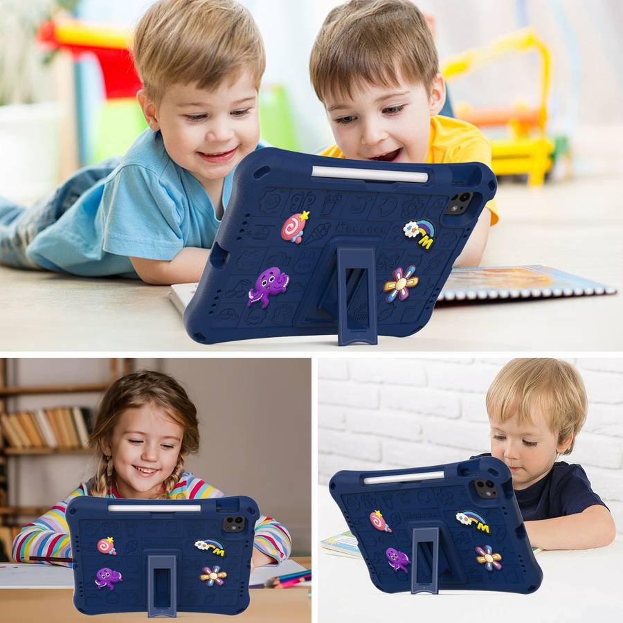 For iPad Air 11 2024 Hi Baby EVA Full Body Tablet Case with Strap(Navy Blue)