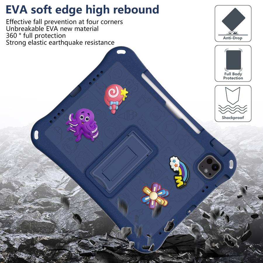 For iPad Air 11 2024 Hi Baby EVA Full Body Tablet Case with Strap(Navy Blue)