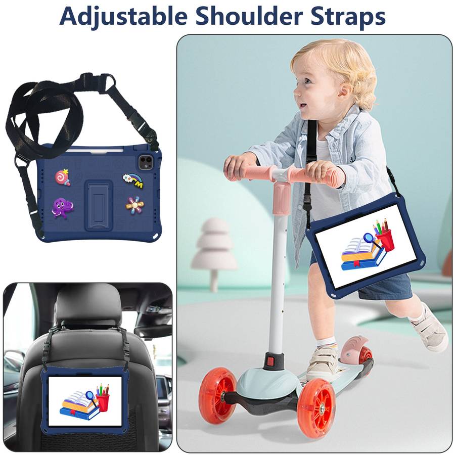 For iPad Air 11 2024 Hi Baby EVA Full Body Tablet Case with Strap(Navy Blue)