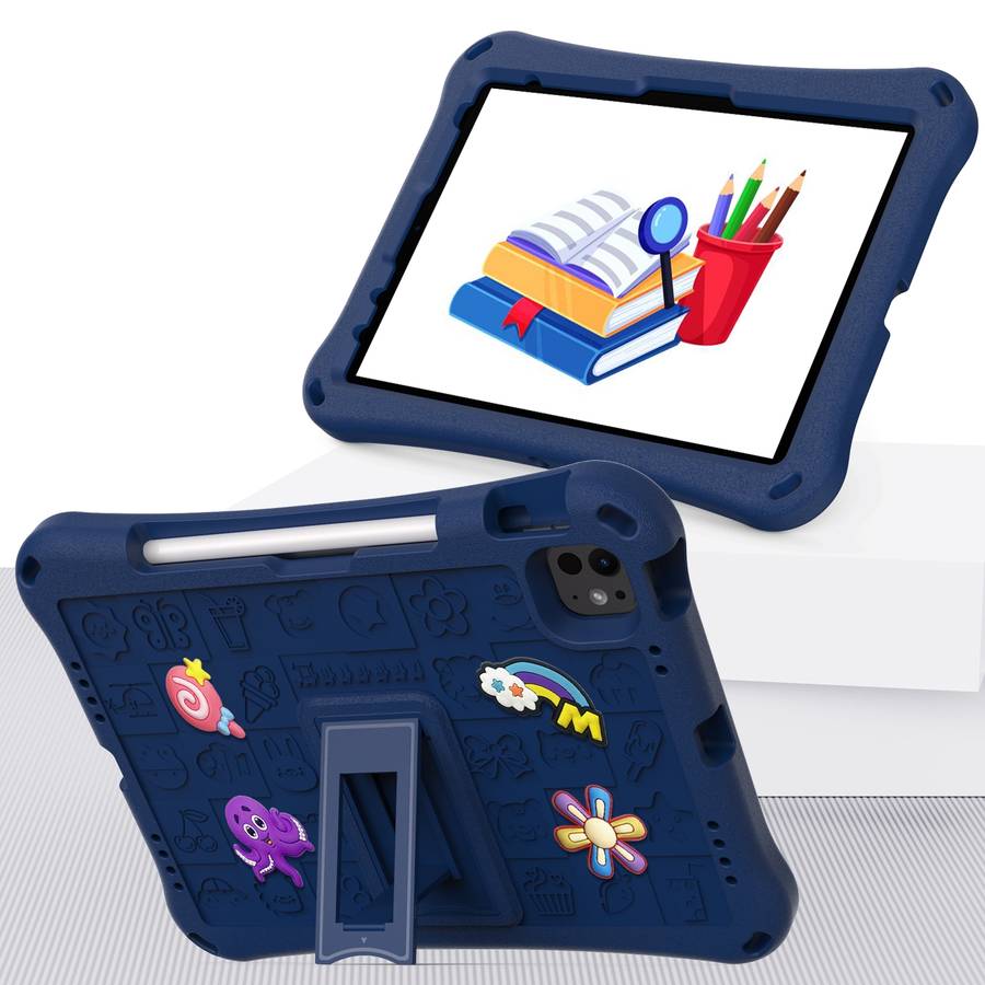 For iPad Air 11 2024 Hi Baby EVA Full Body Tablet Case with Strap(Navy Blue)