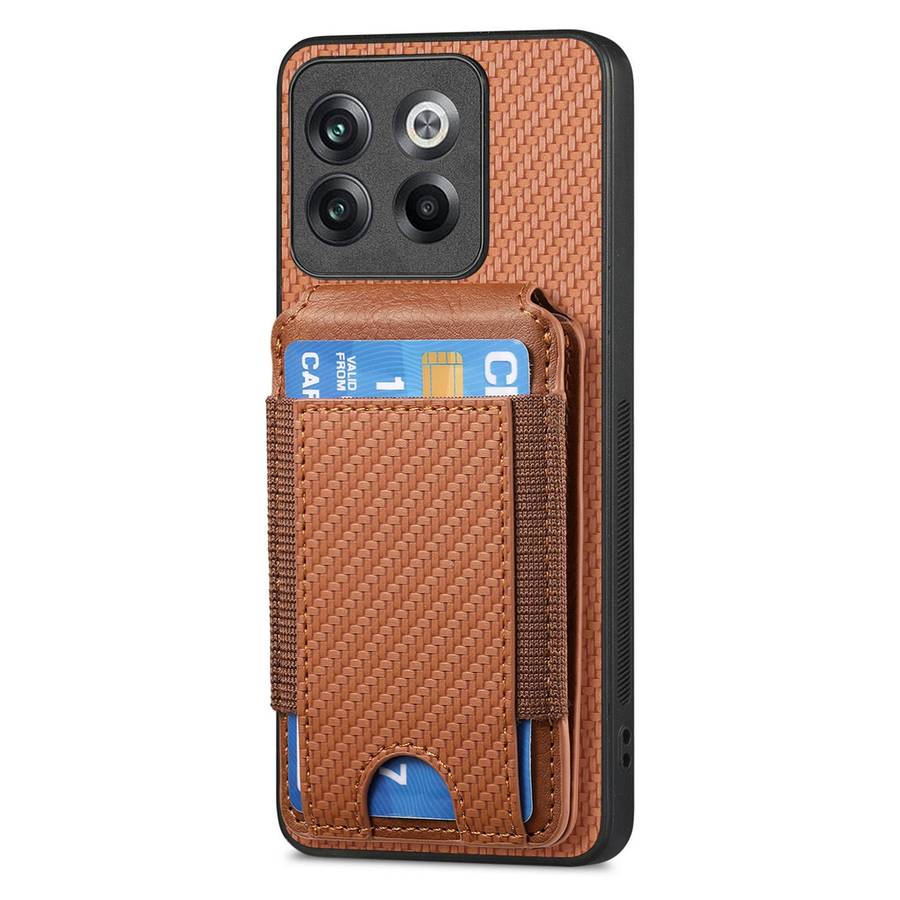 For OnePlus 11 Carbon Fiber Vertical Flip Wallet Stand Phone Case(Brown)