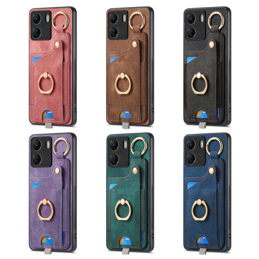 For Xiaomi 13T Retro Skin-feel Ring Card Bag Phone Case with Hang Loop(Pink)