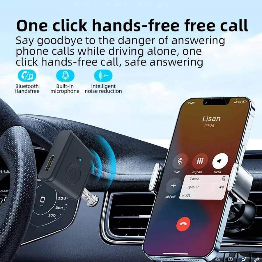 B1 Bluetooth 5.3 AUX Receiver 3.5mm Car Audio Adapter HiFi Sound Hand-Free Call