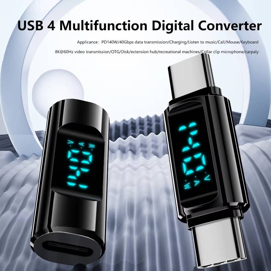 Type-C Male to Type-C Male 40Gbps Data Transmission PD140W Digital Display Adapter(Black)