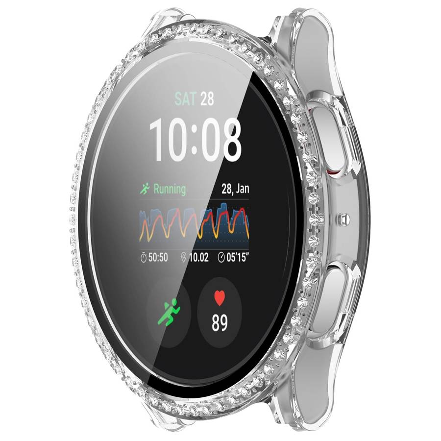 For Samsung Galaxy Watch 7 44mm Single Row Diamond PC + Tempered Film Inte ... (Transparent White)