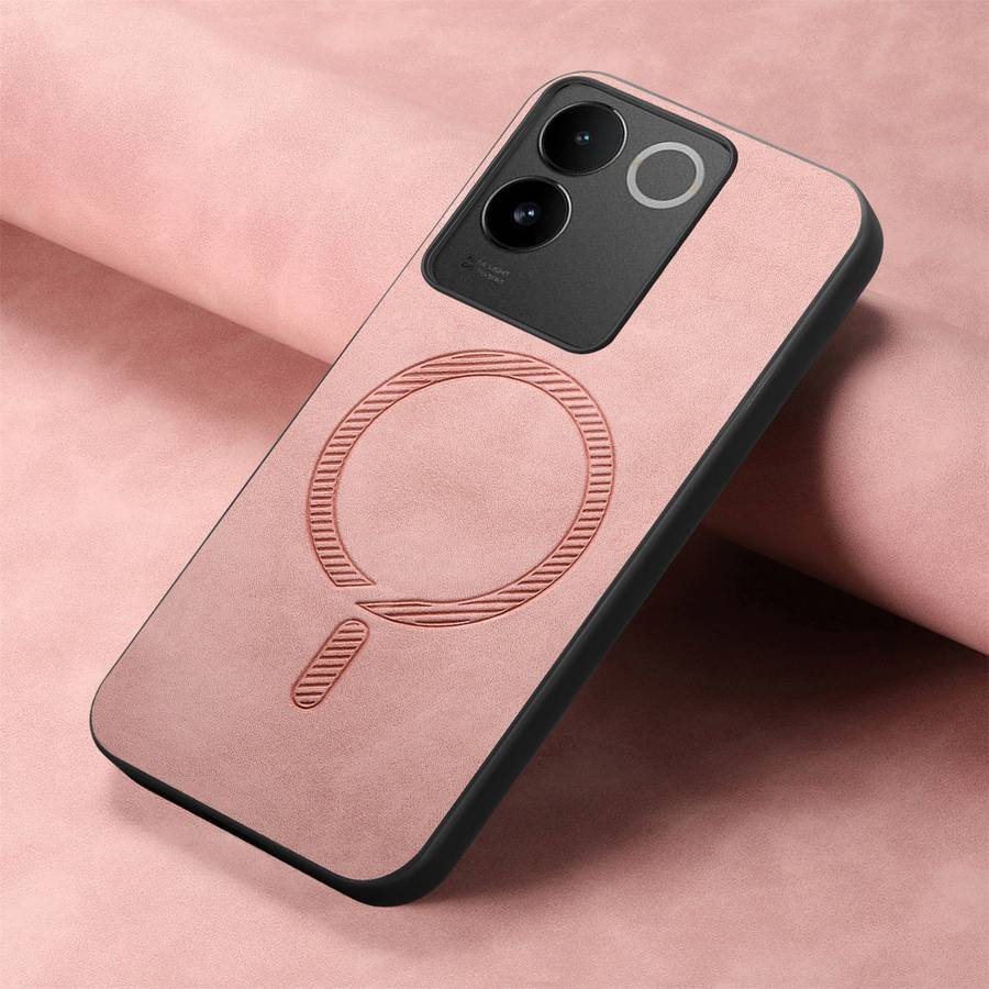 For vivo iQOO 12 5G Retro Magsafe Magnetic PU Back Cover Phone Case(Pink)