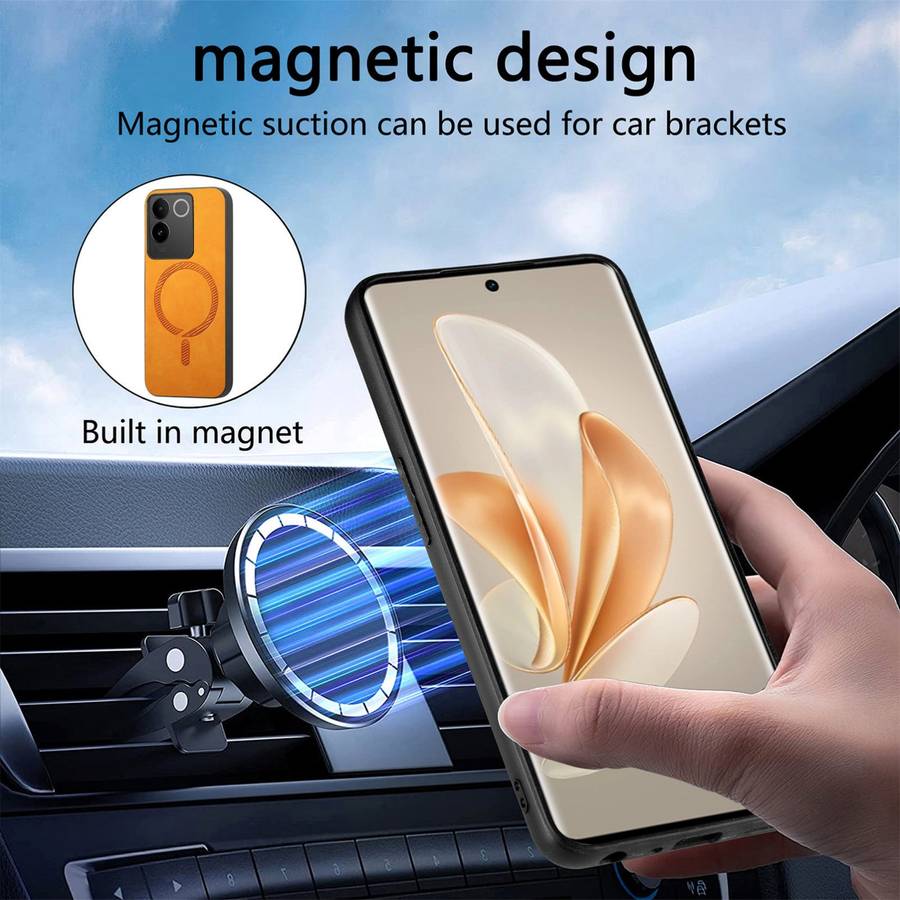For vivo iQOO 12 5G Retro Magsafe Magnetic PU Back Cover Phone Case(Pink)