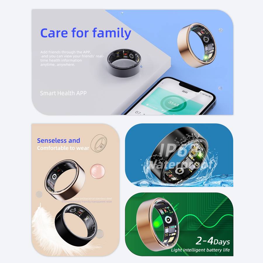 R11M SIZE 7 Smart Ring, Support Heart Rate / Blood Oxygen / Sleep / Multiple Sports Modes(Black