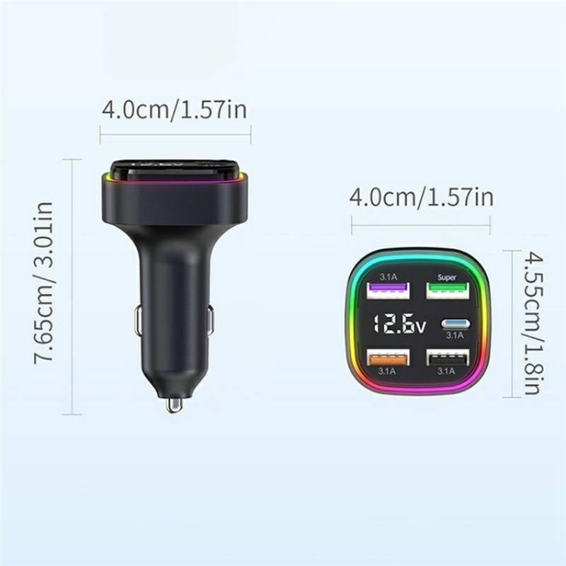 K34 With LED Display 5 Port USB Car Charger Cigarette Lighter Adapter