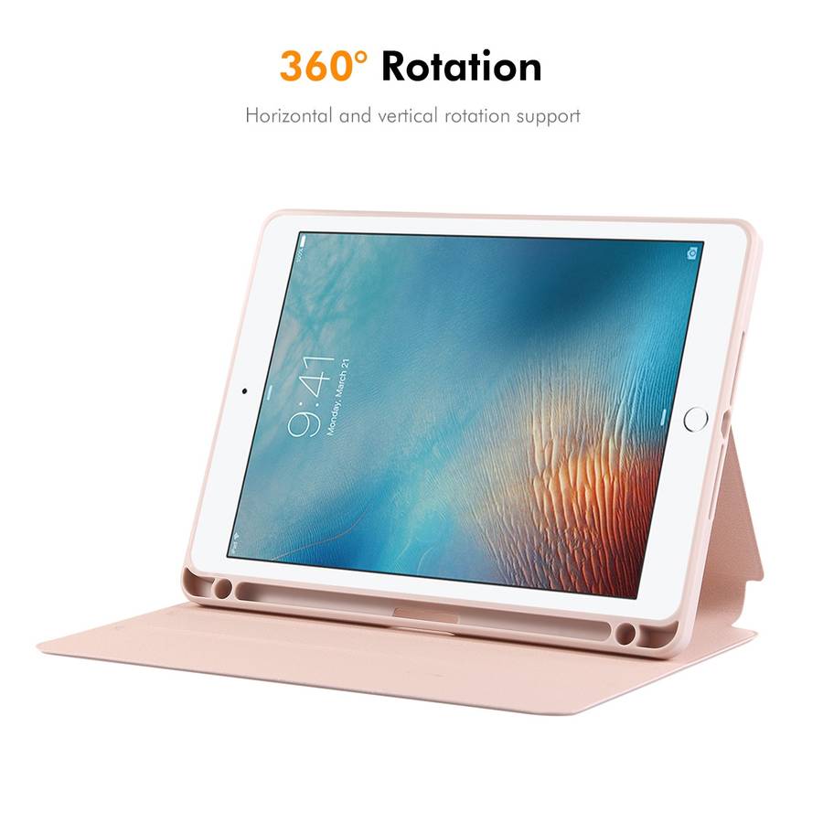 For iPad Air / Air 2 / 9.7 2017 / 2018 ENKAY 360 Rotation TPU Leather Smart Tablet Case ... (Pink)