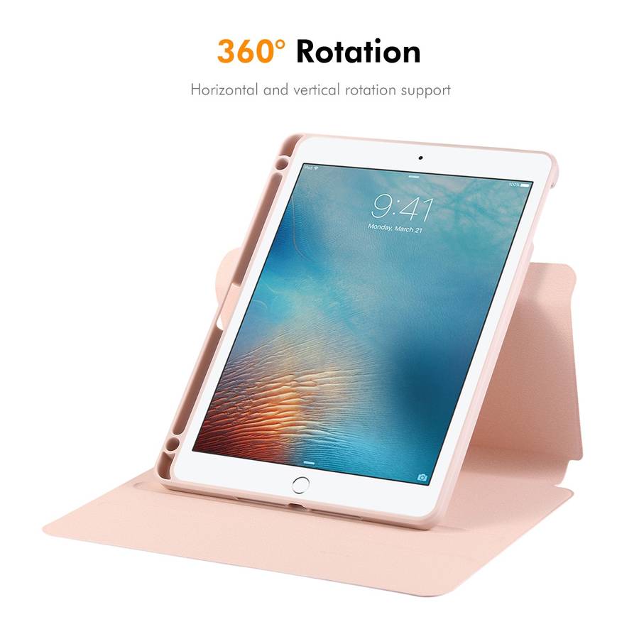 For iPad Air / Air 2 / 9.7 2017 / 2018 ENKAY 360 Rotation TPU Leather Smart Tablet Case ... (Pink)