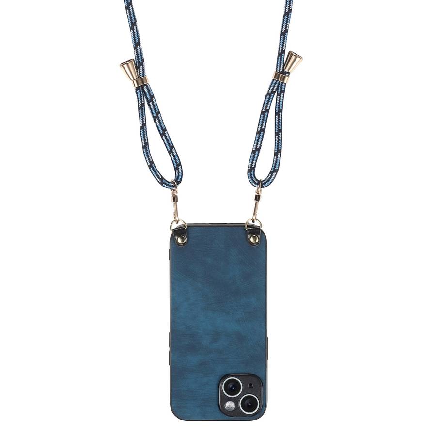 For iPhone 11 Pro Vintage Leather PC Back Cover Phone Case with Crossbody Strap(Blue)