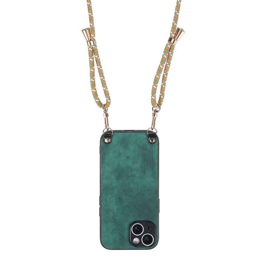 For iPhone 11 Pro Vintage Leather PC Back Cover Phone Case with Crossbody Strap(Green)