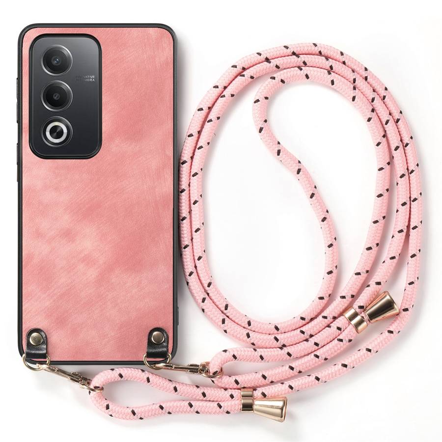 For OPPO Reno6 5G Vintage Leather PC Back Cover Phone Case with Crossbody Strap(Black)