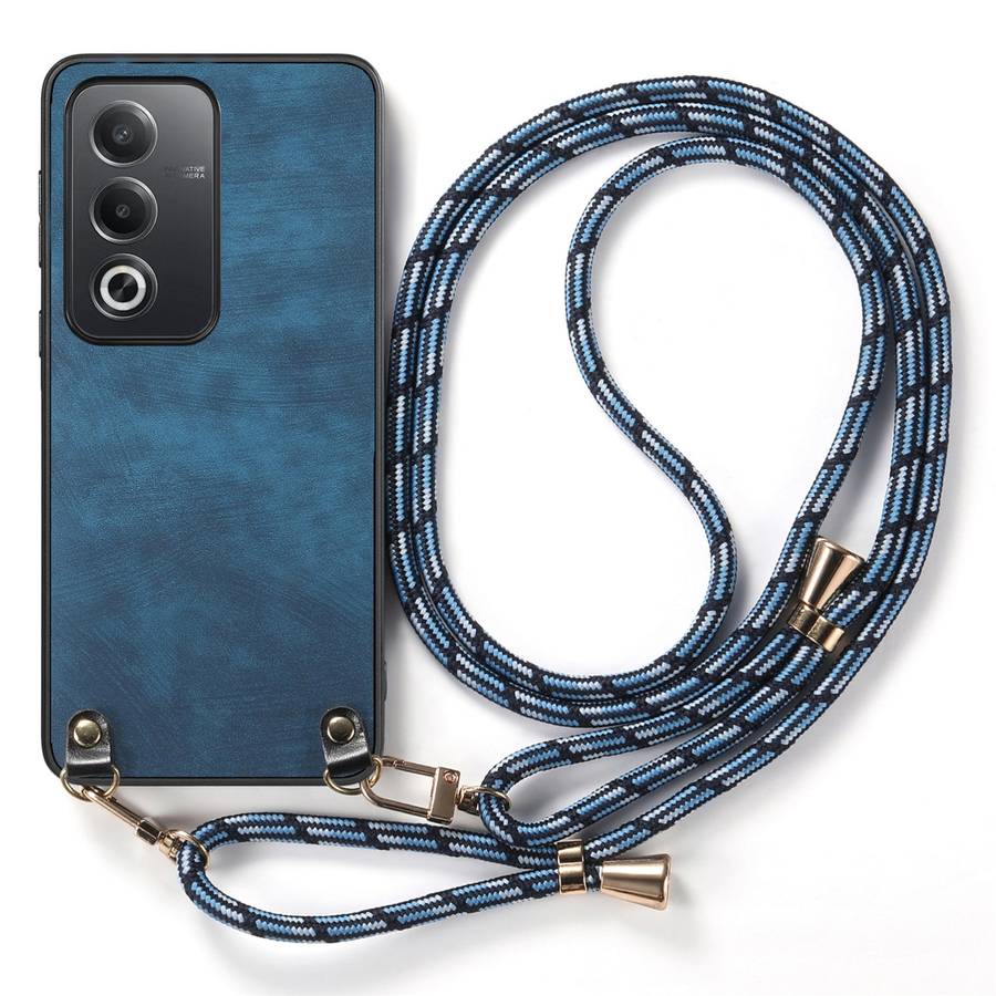 For OPPO Reno6 5G Vintage Leather PC Back Cover Phone Case with Crossbody Strap(Black)