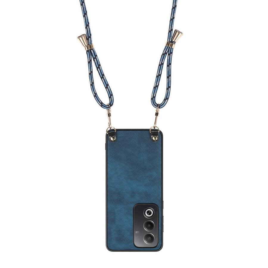For OPPO Reno6 5G Vintage Leather PC Back Cover Phone Case with Crossbody Strap(Black)