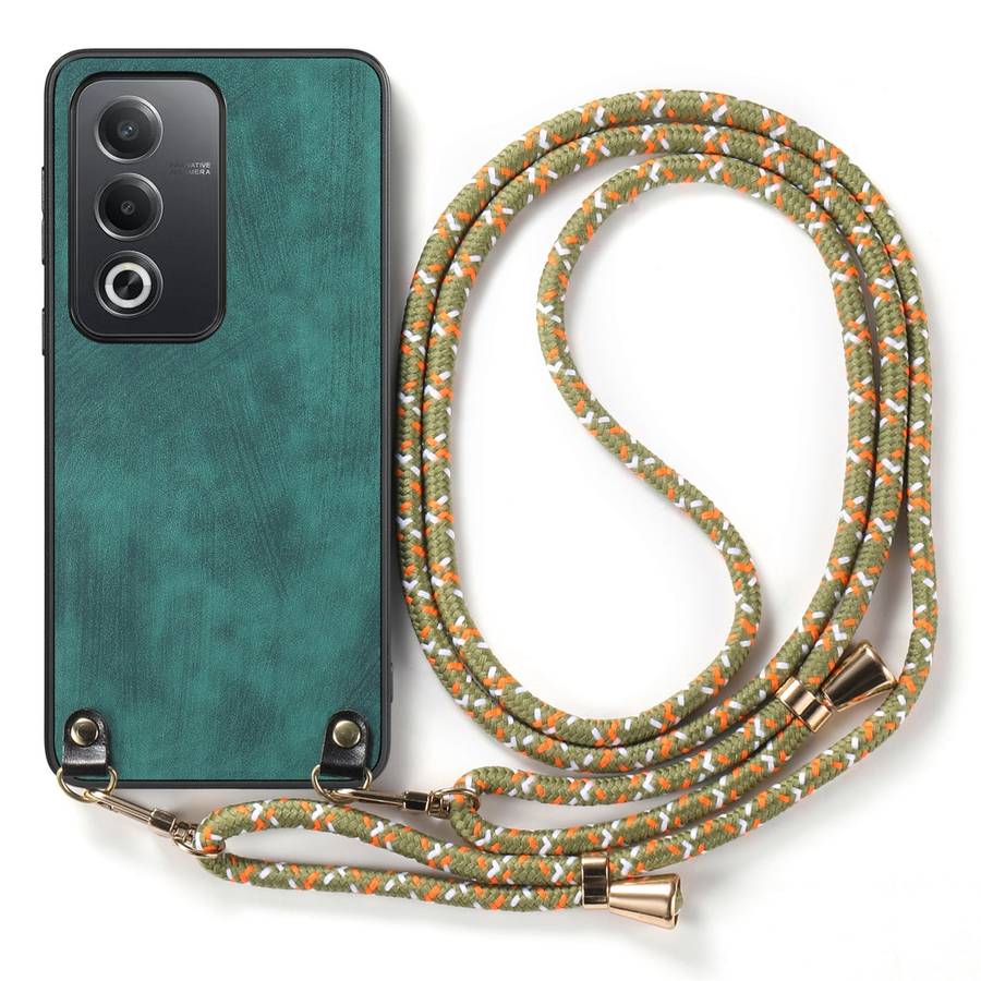 For OPPO Reno6 5G Vintage Leather PC Back Cover Phone Case with Crossbody Strap(Black)