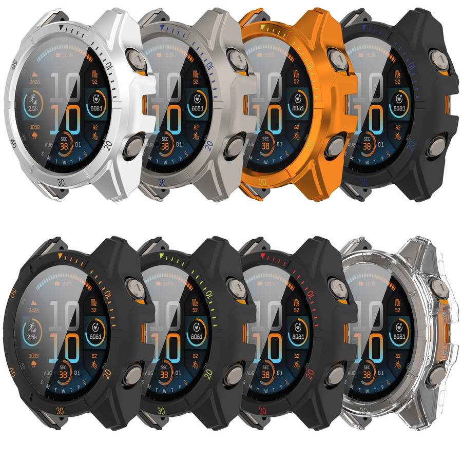 For Garmin Fenix 8 MIP 51mm Solar Scale Tempered Film Integrated PC Watch Case(Silver Black)