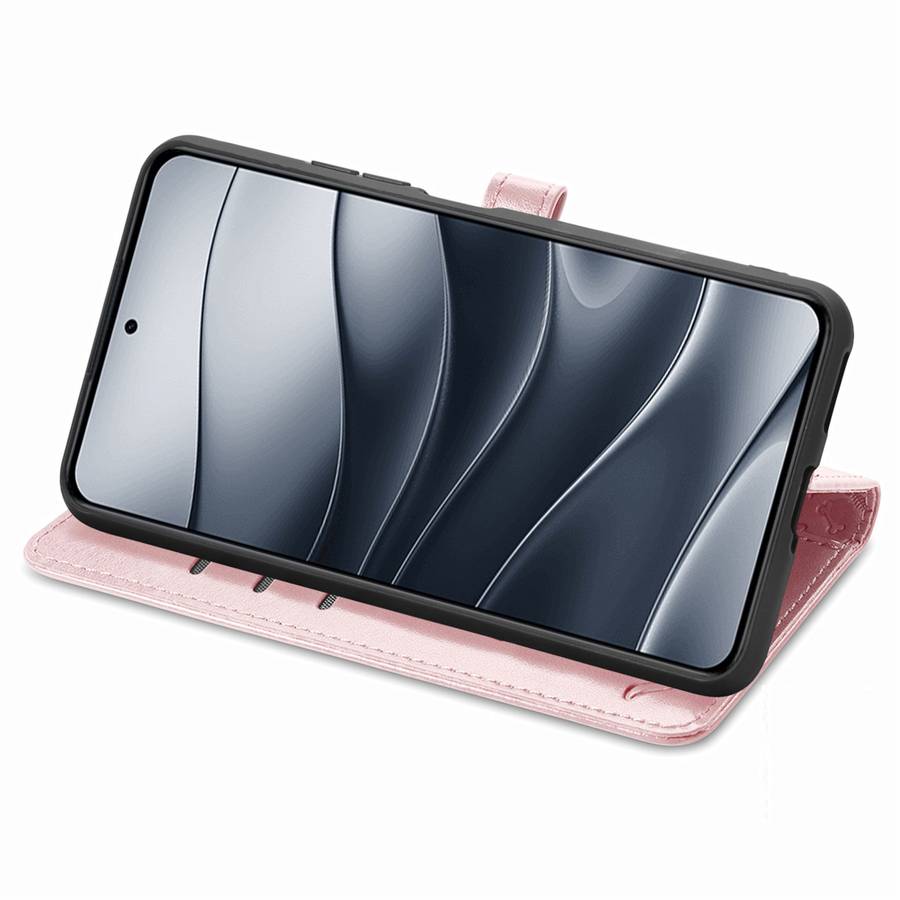 For Xiaomi Redmi Note 14 5G Cat and Dog Embossed Leather Phone Case(Rose Gold)