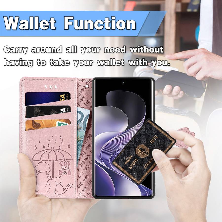 For Xiaomi Redmi Note 14 Pro 5G Cat and Dog Embossed Leather Phone Case(Purple)