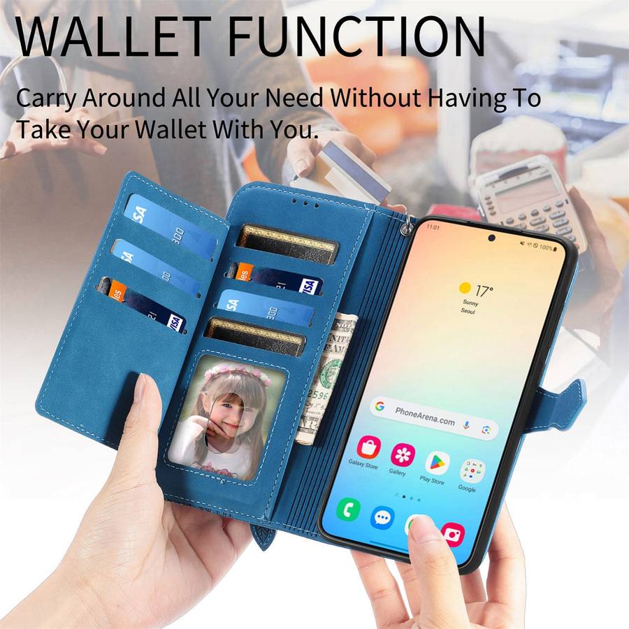 For Samsung Galaxy S25 Ultra 5G Embossed Flower Zipper Leather Phone Case(Blue)