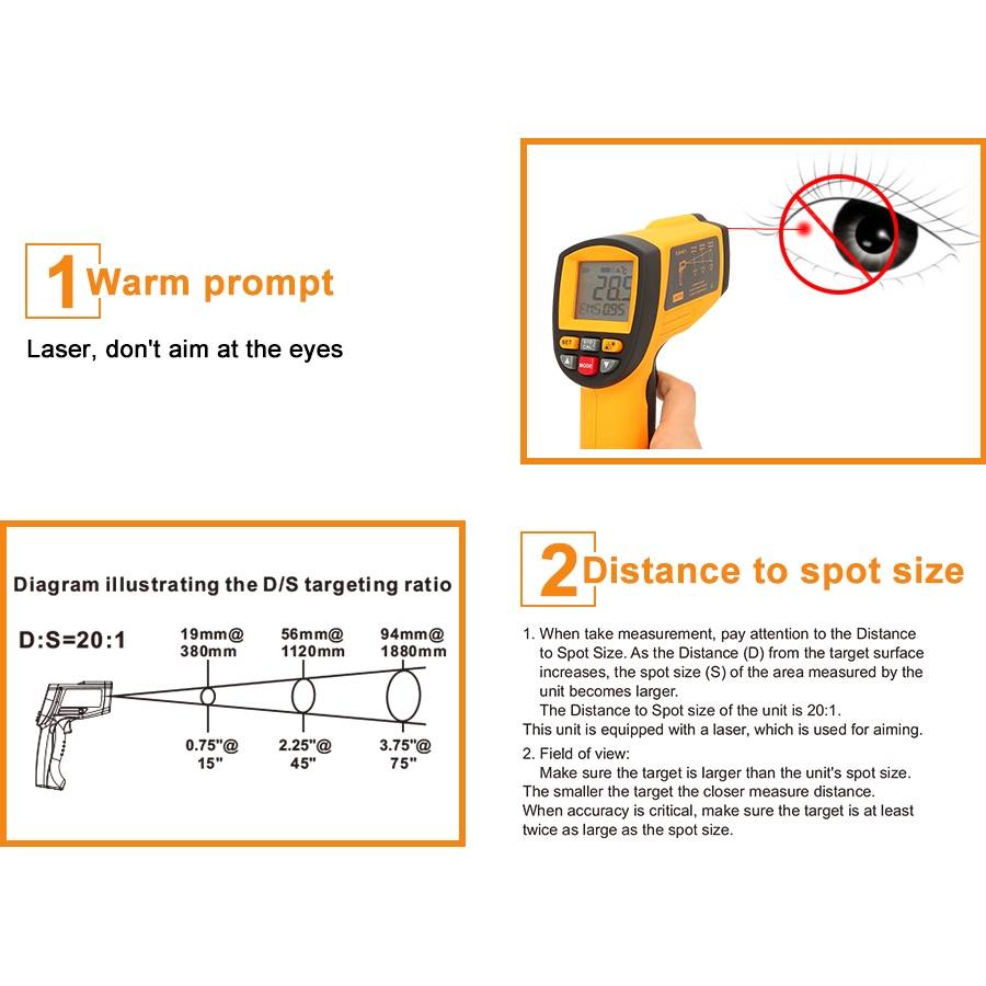 GM1150A 50:1 Infrared Thermometer -18~1150 Degrees Celsius LCD Digital Temperature Meter Industrial