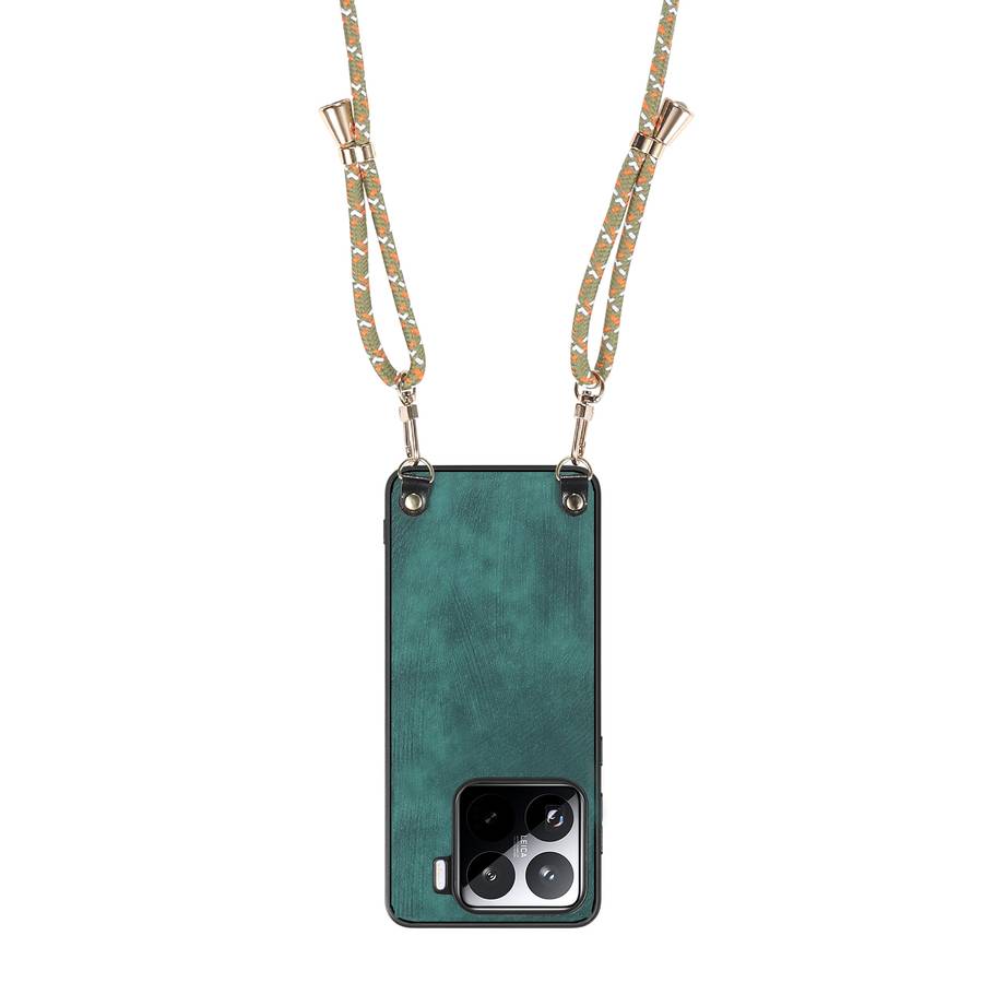 For Xiaomi 14 Pro Vintage Leather PC Back Cover Phone Case with Crossbody Strap(Green)