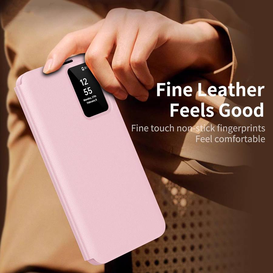 For Samsung Galaxy S25 5G Smart View Window Leather Phone Case with Card Slot(Pink)