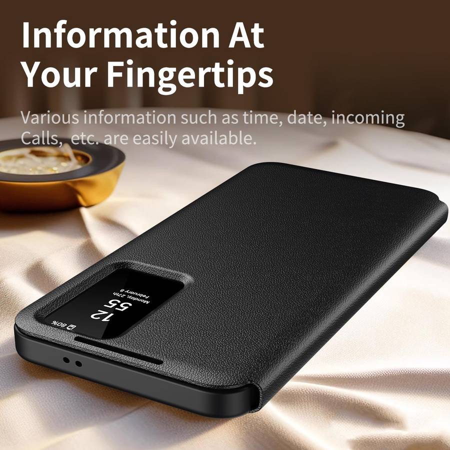 For Samsung Galaxy S25 5G Smart View Window Leather Phone Case with Card Slot(Black)