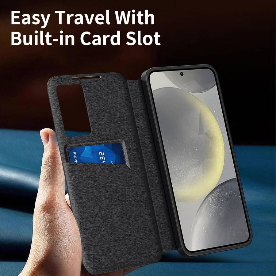 For Samsung Galaxy S25 5G Smart View Window Leather Phone Case with Card Slot(Black)
