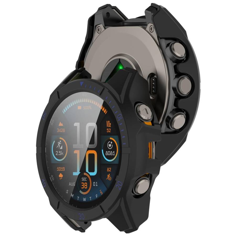 For Garmin Tactix 8 Solar 51mm Tempered Film Integrated PC Watch Protective Case(Black Blue)