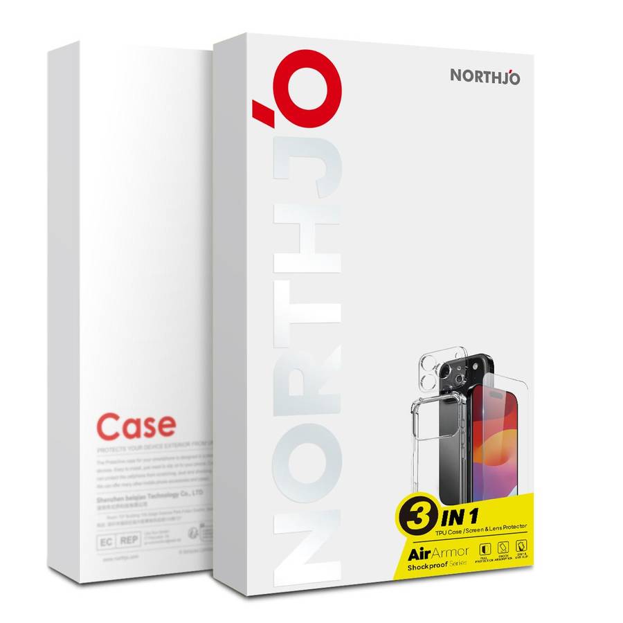 For iPhone 17 Pro NORTHJO 3 in 1 TPU Airbag Shockproof Phone Case with Screen Protecto ... (Clear)
