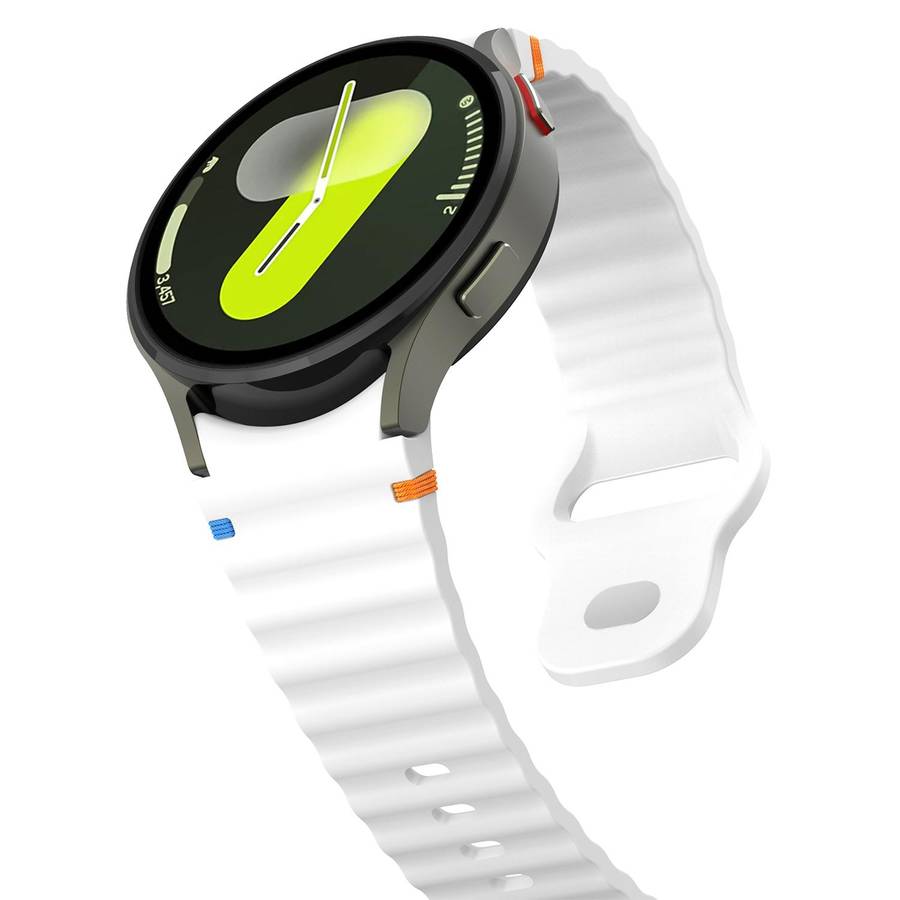 For Samsung Galaxy Watch 7 40mm / 44mm Wavy Grain Stitched Reverse Buckle 20m ... (Official White)