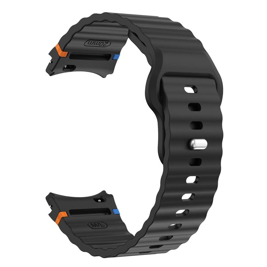 For Samsung Galaxy Watch 7 40mm / 44mm Wavy Grain Stitched Reverse Buckle 20mm Silicon ... (Black)