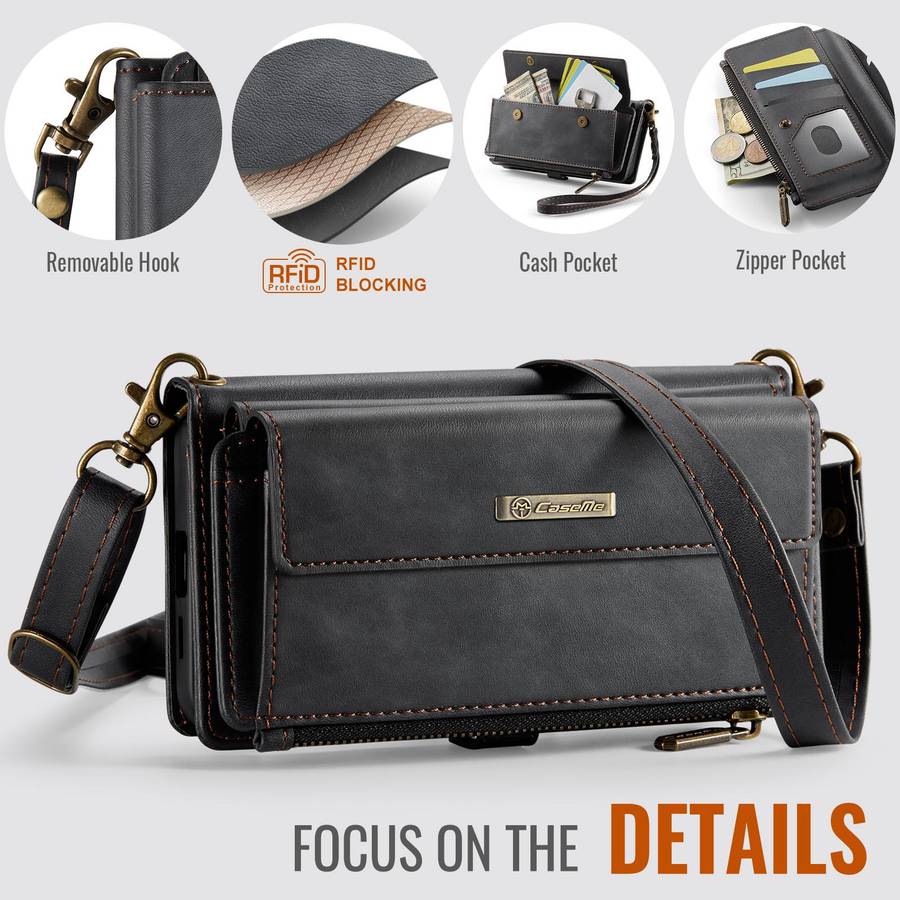 For Samsung Galaxy S25 Edge 5G CaseMe C39 RFID Blocking Zipper Wallet Leather Phone Ca ... (Black)