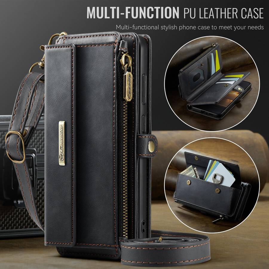 For Samsung Galaxy S25 Edge 5G CaseMe C39 RFID Blocking Zipper Wallet Leather Phone Ca ... (Black)