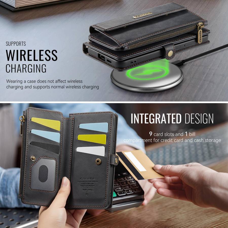 For Samsung Galaxy S25 Edge 5G CaseMe C39 RFID Blocking Zipper Wallet Leather Phone Ca ... (Black)