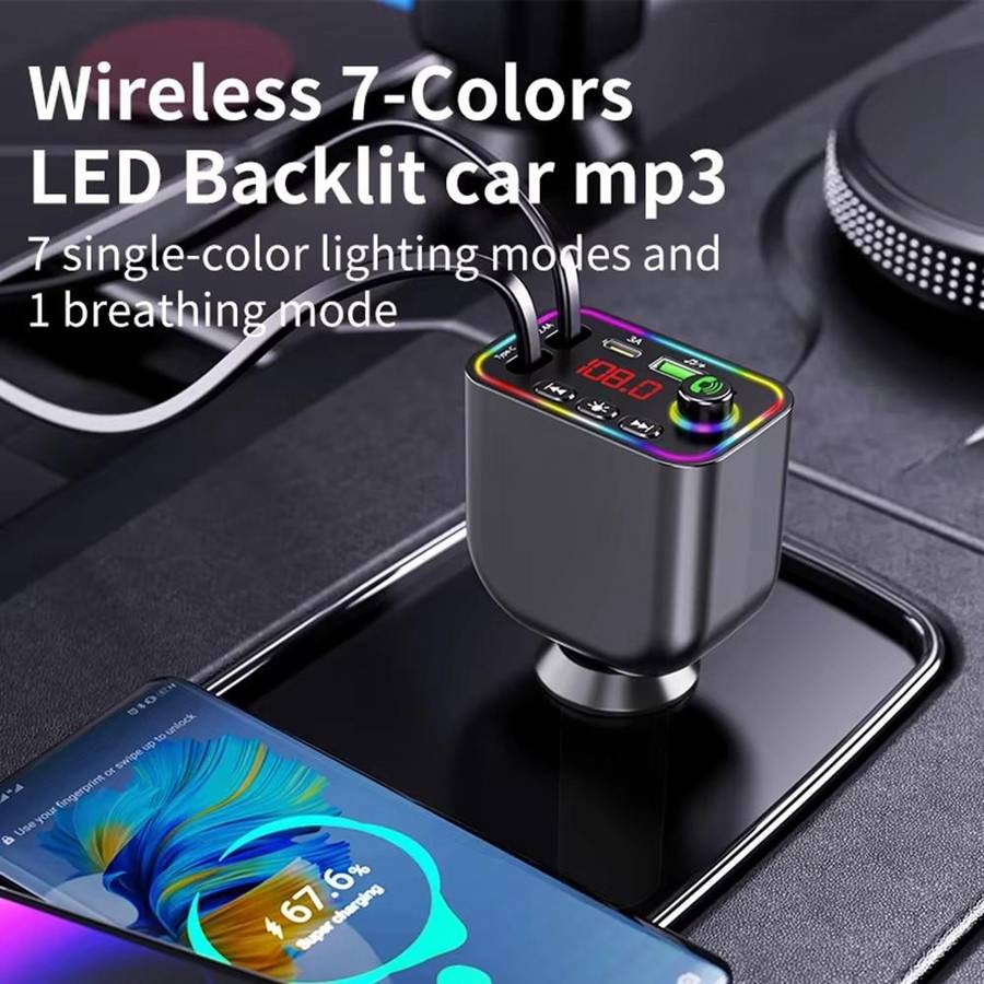 Y4 Retractable Cable Super Fast Charging Car Charger Bluetooth-Compatible MP3 Player