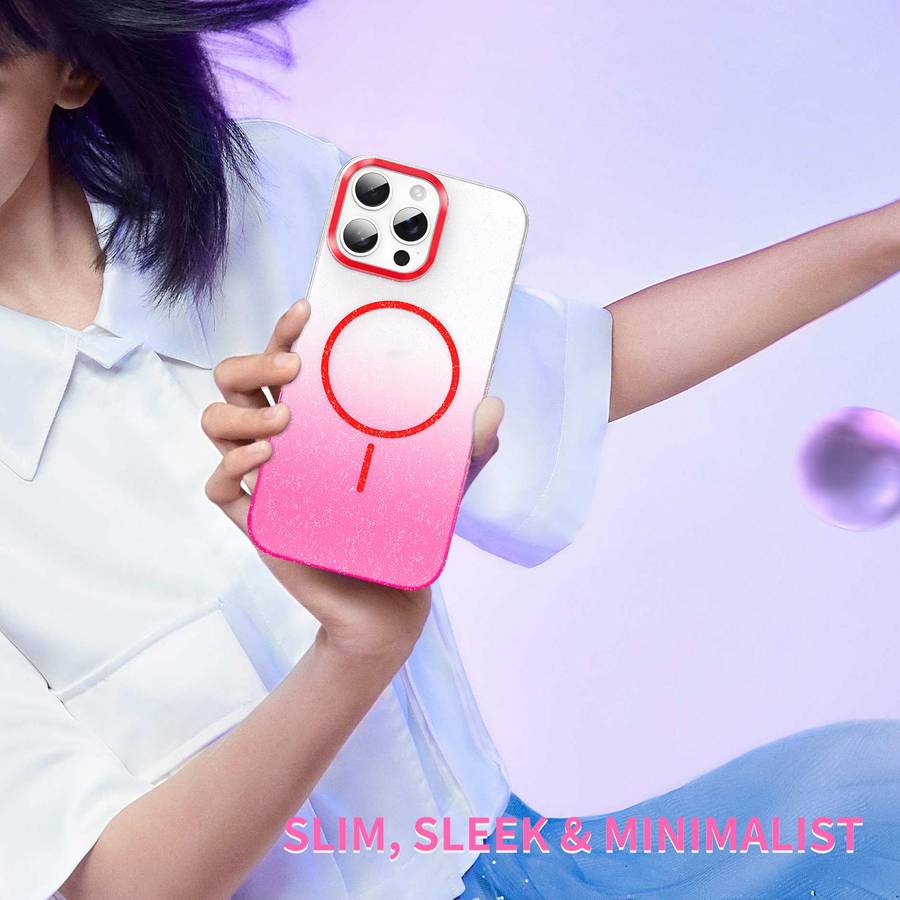 For iPhone 15 Pro Max Gold Diamond Glitter Gradient MagSafe Shockproof Phone Case(Red)
