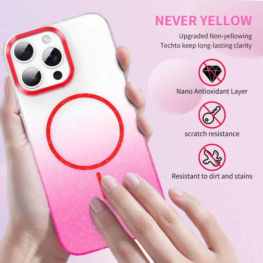For iPhone 15 Pro Max Gold Diamond Glitter Gradient MagSafe Shockproof Phone Case(Red)