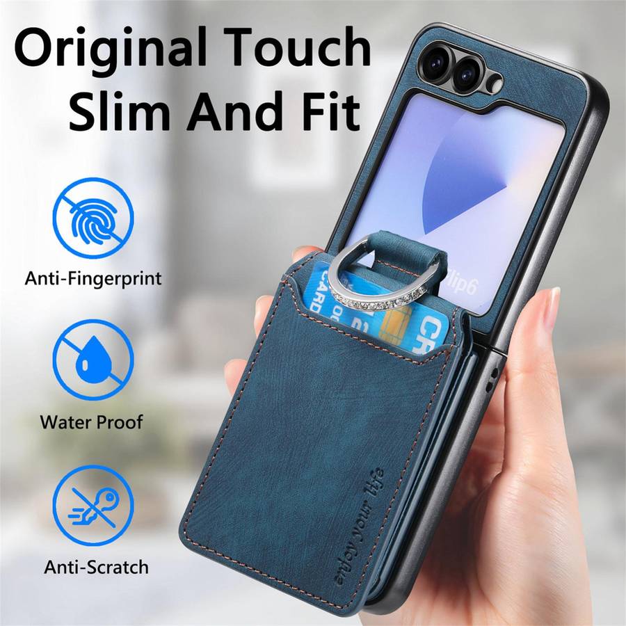 For Samsung Galaxy Z Flip5 5G Retro Leather Ring Vertical Flip Wallet Phone Case(Blue)