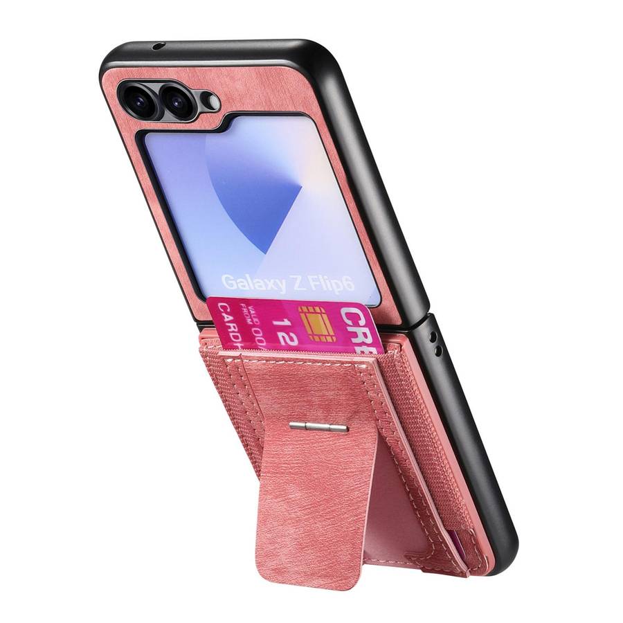 For Samsung Galaxy Z Flip5 5G Retro Leather Fold Stand Elastic Card Bag Phone Case(Pink)